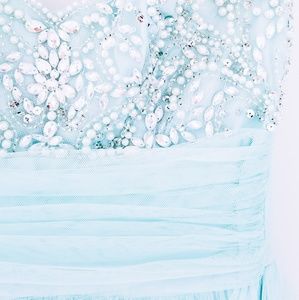 Embellished Icy Blue Strapless Gown
